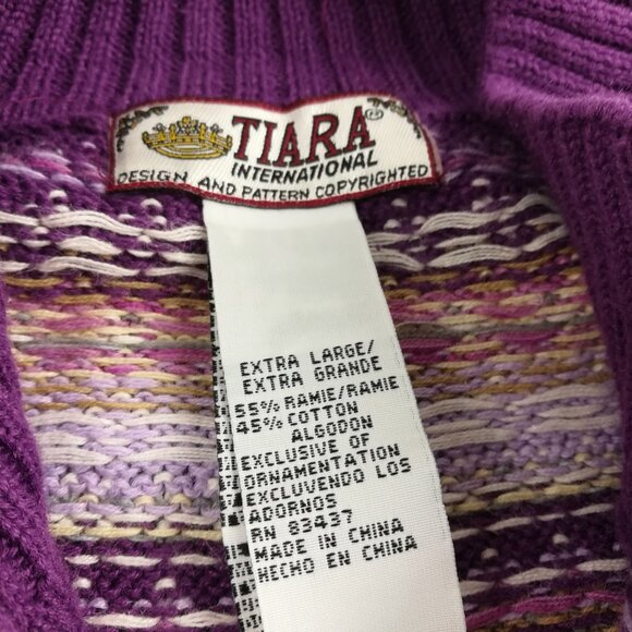 NWOT Vintage Tiara Sweater Fair Isle Cardigan Full Zip Purple Womens XL - Picture 4 of 8